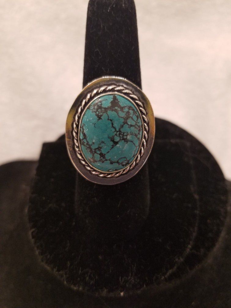 Arizona Turquoise Ring.  Size 9. Stamped 925 Sterling Silver