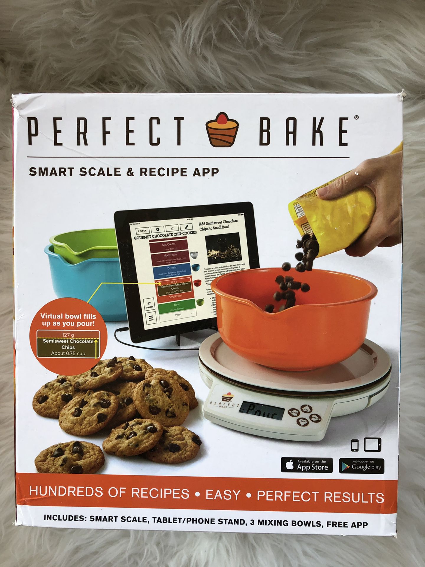 Perfect Bake Smart Scale and Recipe App Cook Tool, White With 3 Colorful Bowls