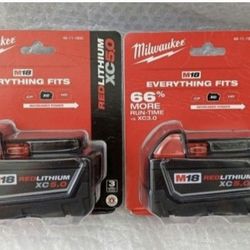 MILWAUKEE M18 BATTERY RED LITHIUM XC5.0 TWO PACK 