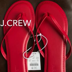 🌞(NEW) (2 SIZES AVAILABLE) WOMEN’S J.CREW FACTORY SPECTRUM RED EASY SUMMER FLIP-FLOPS - SIZES: 6 AND 8🌞