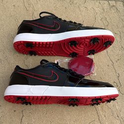 New Nike air Jordan 1 low golf spiked bred patent leather shoes men’s 11