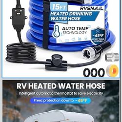 15FT Heated Water Hose for RV, Heated Drinking Water Hose Freeze Protection Down to -45°F, Lead and BPA Free, Smart Temperature Control, Ideal for RV,