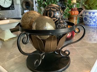 Large Wrought Iron Centerpiece Bowl with Stone Balls