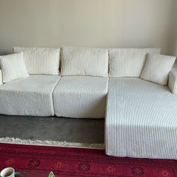 White Sofa Modular Sectional Couch 108” Corduroy Brand New!