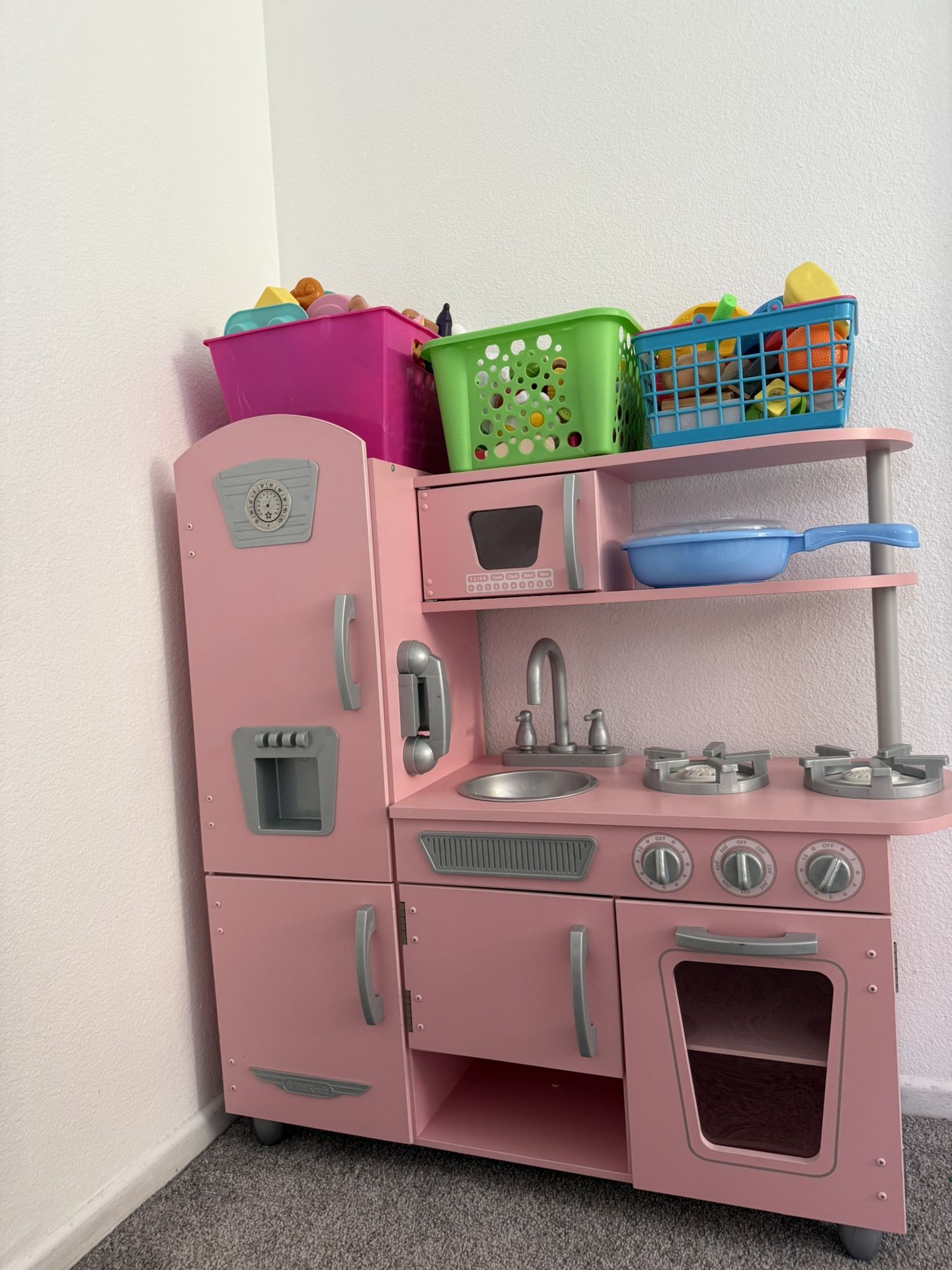 Pink Play Kitchen Set + Play Food — Excellent Condition