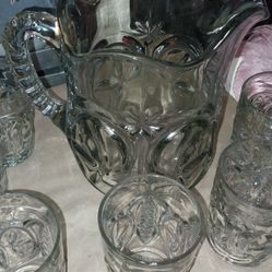 Vintage Uranium Glass Pitcher Set