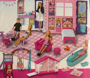 DREAM DOLLHOUSE | 60+ Piece Foldable Playset with 2 Dolls For Sale $20.00 50%+ OFF Retail $41.99 NEW