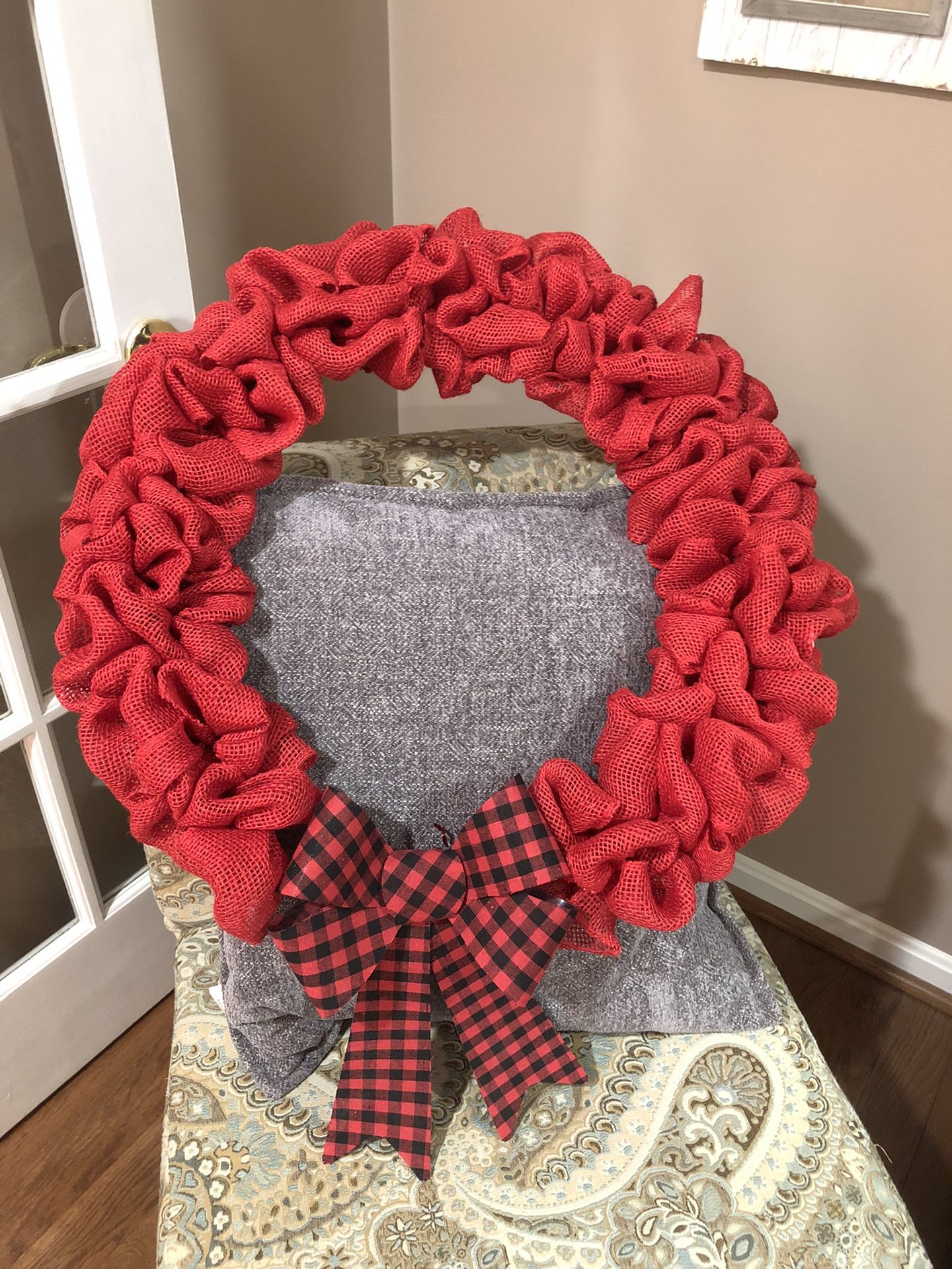 20” Red Homemade Burlap Wreath