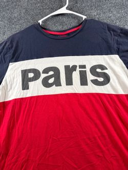 Paris France Mens L Colorblock T Shirt Navy Red White Graphic Travel Tee
