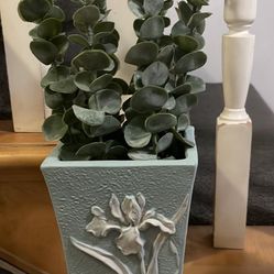 Flower vase made in Taiwan hand painted in a warm sage color