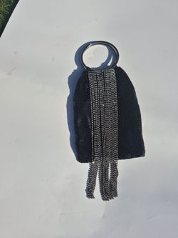Whiting & Davis Black Mesh Rhinestone Fringe Evening Bag Purse