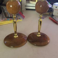 Vintage Wood Candle Stick Holders