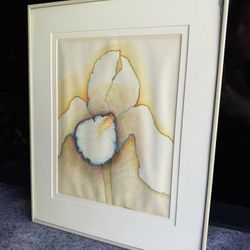 Framed Iris Watercolor Floral Wall Art Neutral Decor 16x20 White Frame