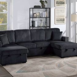 Black Corduroy Sectional Sleeper With Storage 