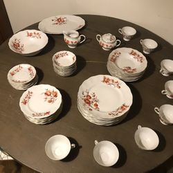 Antique Favolina China Set, 52 Pieces, Made in Poland, Beautiful Floral Design