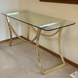 Glass & Gold Metal Console Table – Modern Entryway or Sofa Table
