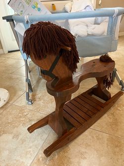 Wooden Rocking Horse with Yarn Mane