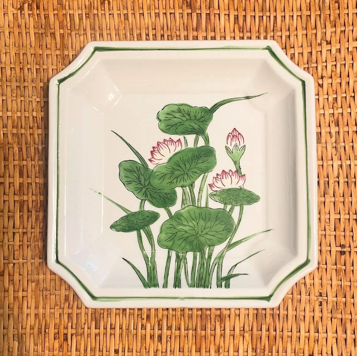 Vintage 8” W x 8” H Andrea by Sadek Water Lily Porcelain Catchall Tray (Unmarked)