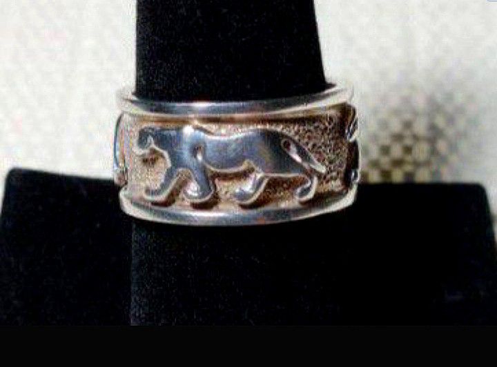 Silver Panther Band Ring