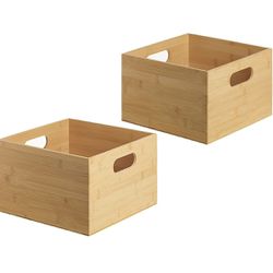 StorageWorks Bamboo Organizers for Shelves, Handcrafted Square Bamboo Storage Containers for Snacks, Spices
