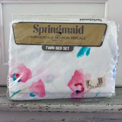 Vintage Springmaid Wondercale twin sheet set New in package unopened . Set includes one fitted, one flat and one pillowcase. vibrant pink and teal wat