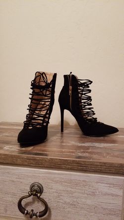 Black faux suede heels