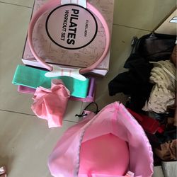 Pilates set, GelX nail equipment, lamp, and hair items