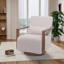 NEW Beige Linen Blend Swivel Accent Chair Modern Upholstered Armchair 360° Comfy Lounge Reading Chair Side Chair