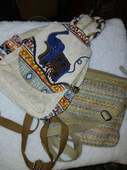 Boho Elephant Mini Backpack and Woven Crossbody Bag Set