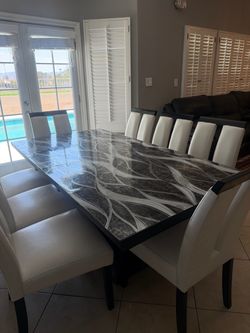 Modern Black & White Dining Table Set with 8 Chairs