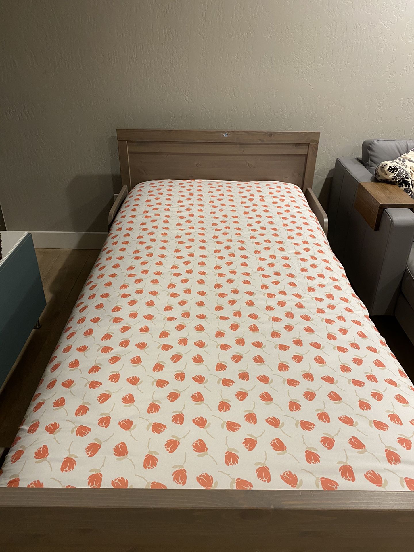 Ikea solid wood twin bed with mattress