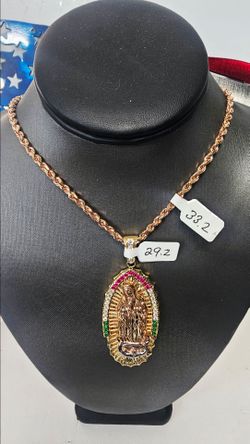 14k Rose Gold Solid 26inch 3.8mm Chain And 14k Cz Pendant