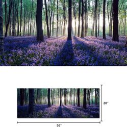 Canvas Wall Art 55” × 20” - Lavender Sunshine through the Forest  