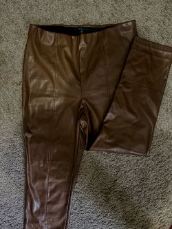 SKY Plus Brown Faux Leather Front-Seam Pants - Size 2X 🧸🤎