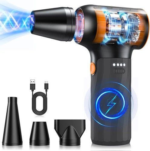 Compressed Air Duster, Mini Blower Turbo Fan 350000RPM - Cordless, 3 Gear Electric, Replace Canned air, for Car Keyboard PC Computer Cleaning