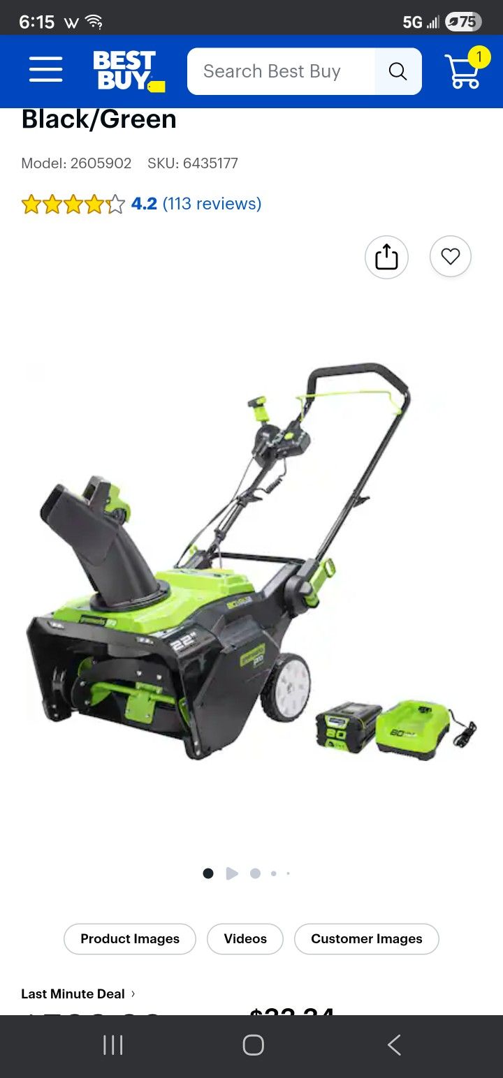 Greenworks Snow Blower Battery And Charger Only Used 3 Times