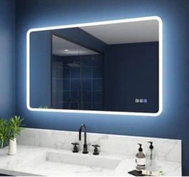 Wynnt 55 in. W x 36 in. H Rectangular Framed Wall LED Bathroom Vanity Mirror with Dimmable Anti-Fog Lighted Mirror in White