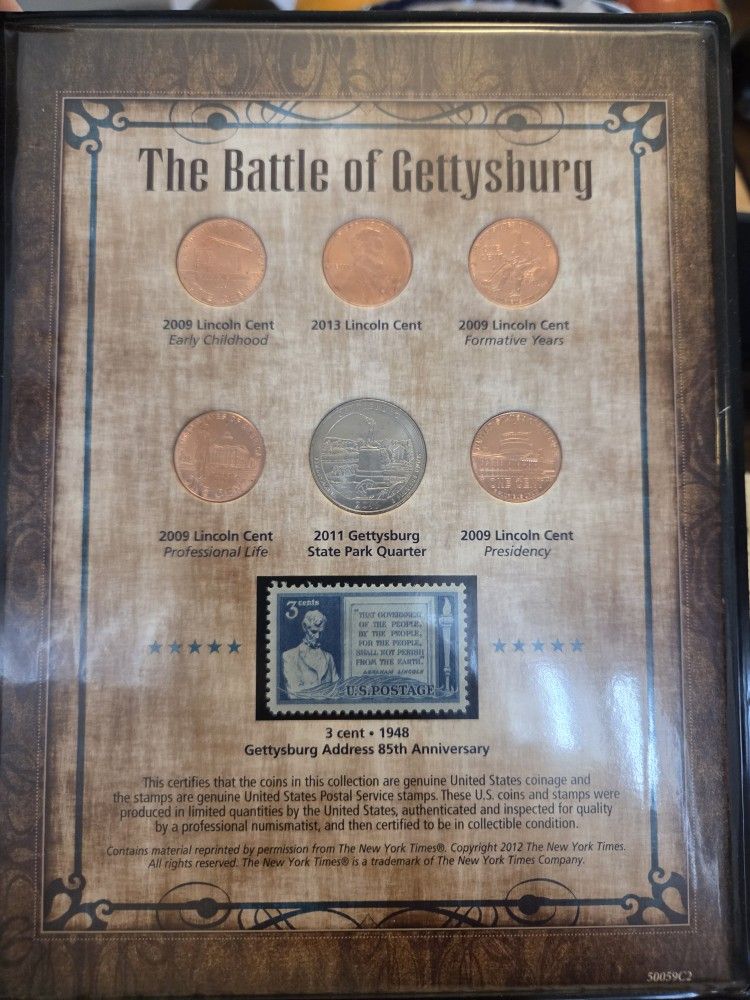 Battle Of Gettysburg. Coins Stamp COLLECTION