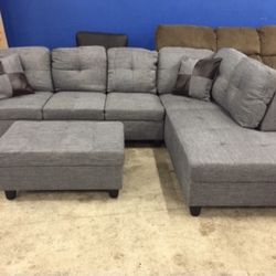 Gray Linen Sectional Couch