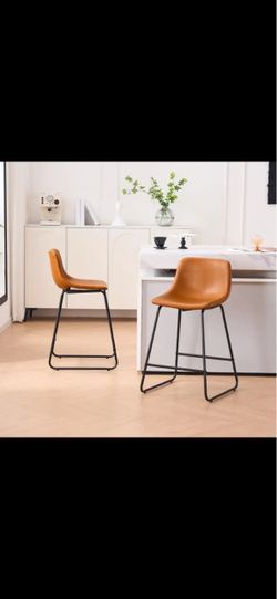 2 Sets of 2 Tan Faux Leather Counter Stools