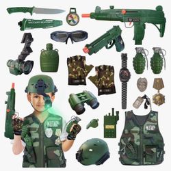 Costume for Kids, Soldier Military Dress up for Boys 3-10, Kids Army Gear Role Play, Halloween Costume Camouflage Set with Vest, Camo Gloves, Hel