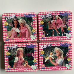 Vintage 1997 Barbie Russell Stover Candies Tins Hinged Lid Stamp Kits