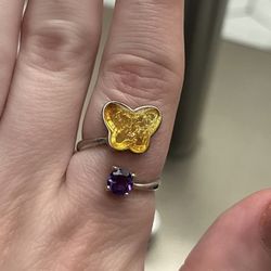 Amber And Amethyst Ring 