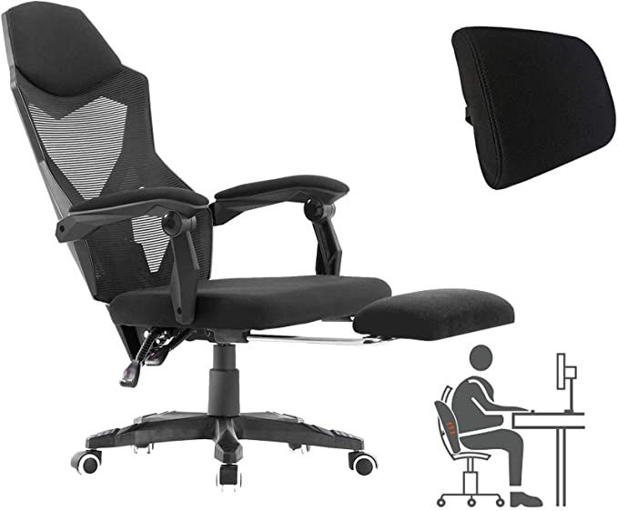 Ergonomic Office Chair, High Back Executive Desk Chair with Footrest Adjustable Comfortable Task Chair with Armrests and Lumbar Support Black