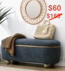 Upholstered Ottoman Bench, Dark Blue Storage Bench, Navy Dining Bench, Entryway
