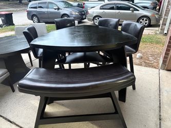 Dark Wood Dining Table with Chairs and Bench