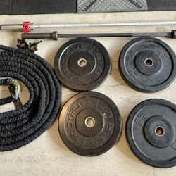 Weight Training: Set Barbells, 35 & 25 lb Bumpers & More