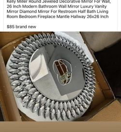 Kelly Miller Round Jeweled Decorative Mirror For Wall, 26 Inch Modern Bathroom Wall Mirror Luxury Vanity Mirror Diamond Mirror For Restroom