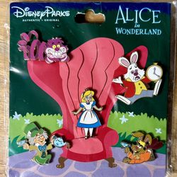 DisneyParks Alice In Wonderland 5-Pin Set, New In Package 2018 Authentic Orginal