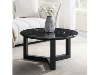 Dara Natural Marble Top/Black Coffee Table 32" W